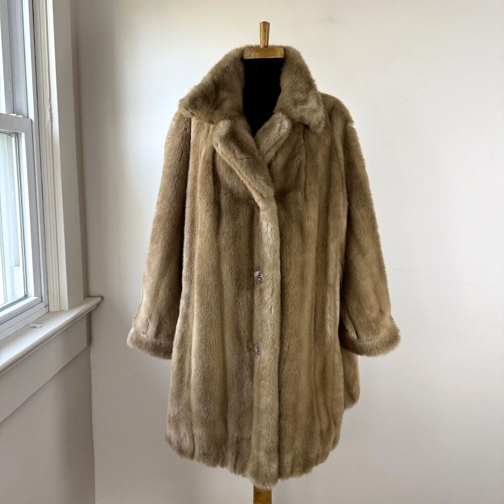 Vintage Faux Fur Mink Brown Taupe Mid-Length Coat | Lady Sportowne, USA ILGWU